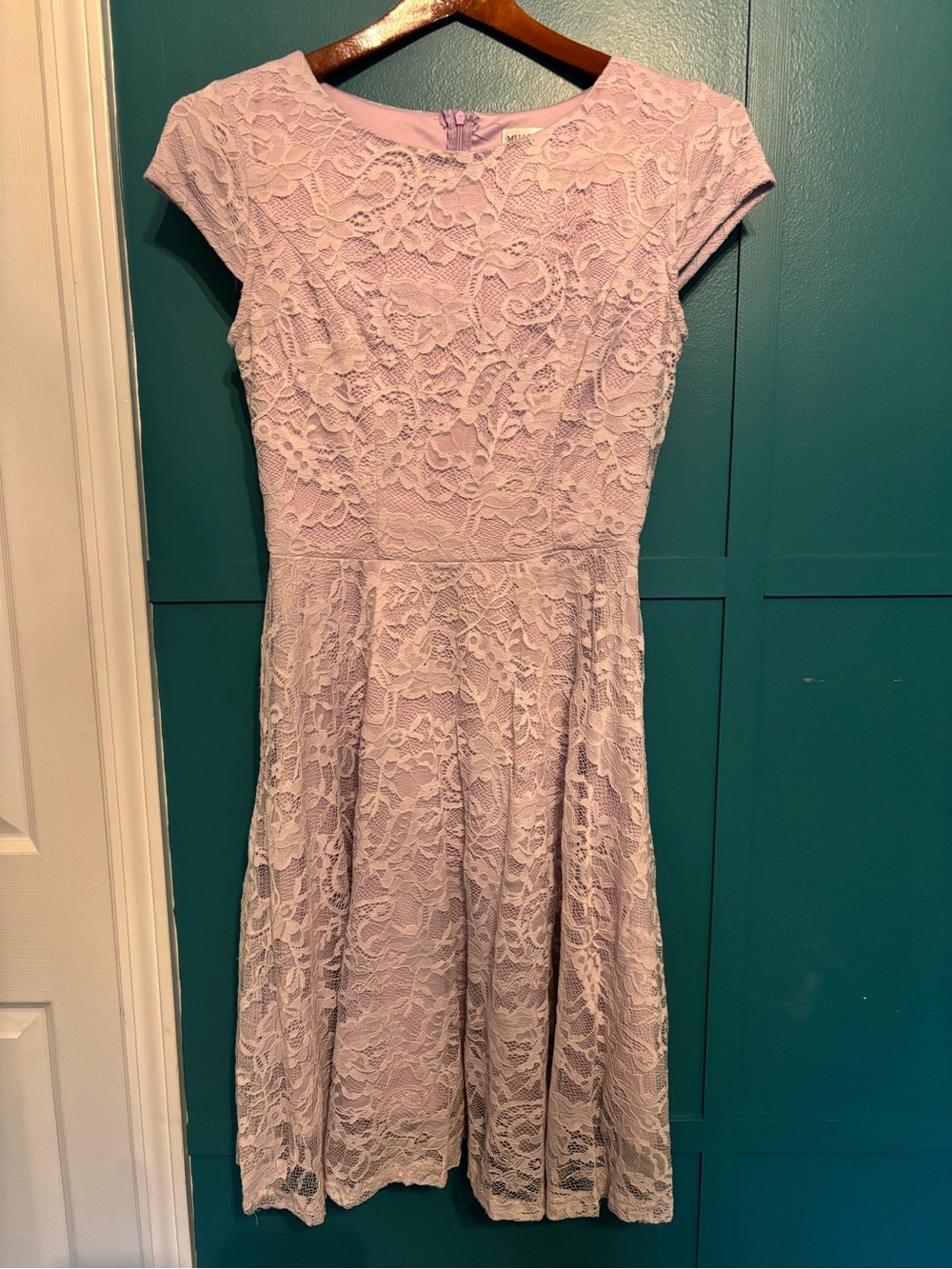 Muadress Lace Fit-and-Flare Midi Dress in Light Lavender Size Large